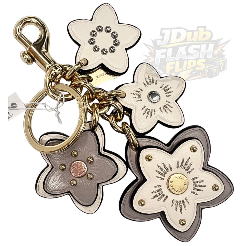 NWT COACH Wildflower Daisy Flower Leather XL Key Fob Chain Bag Charm 73425